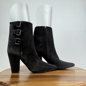 Womens Rebecca Minkoff‎ Bucklebty Brown Suede Buckle Heeled Booties Size 9.5 M